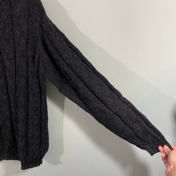 Alpaca 111 Women Charcoal Grey Baby Alpaca Cable Knit Turtleneck Sweater Size M - Picture 6 of 8